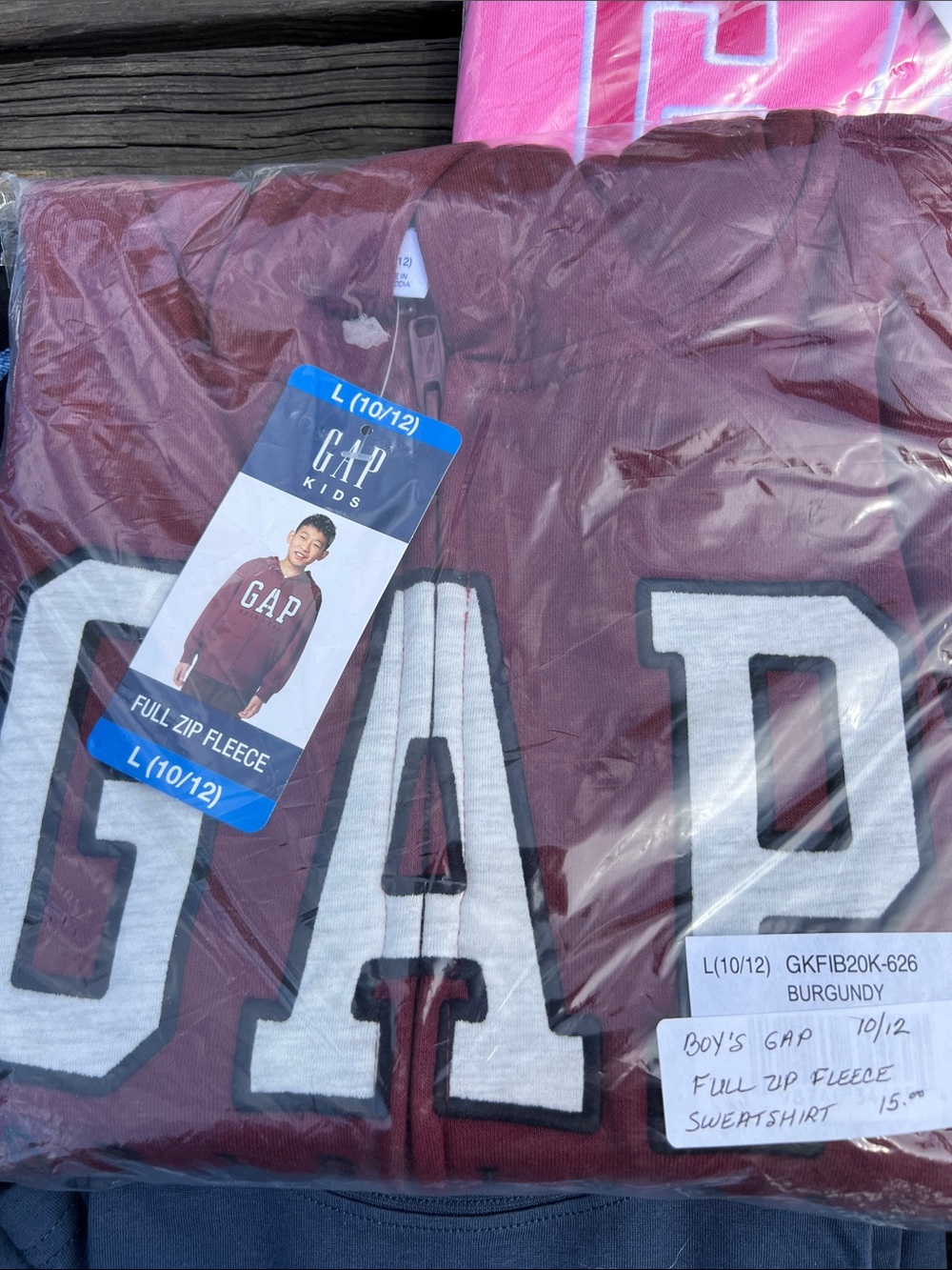 GAP Burgundy Full-Zip Fleece Sweatshirt with White Logo